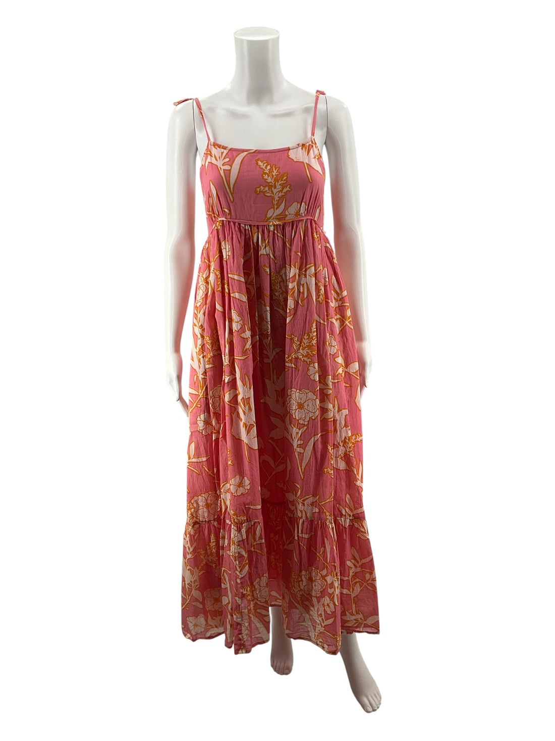 Olivia James The Label pink/white/orange Maxi Poppy Tie Shoulder Floral Maxi Dress Size M - Size M