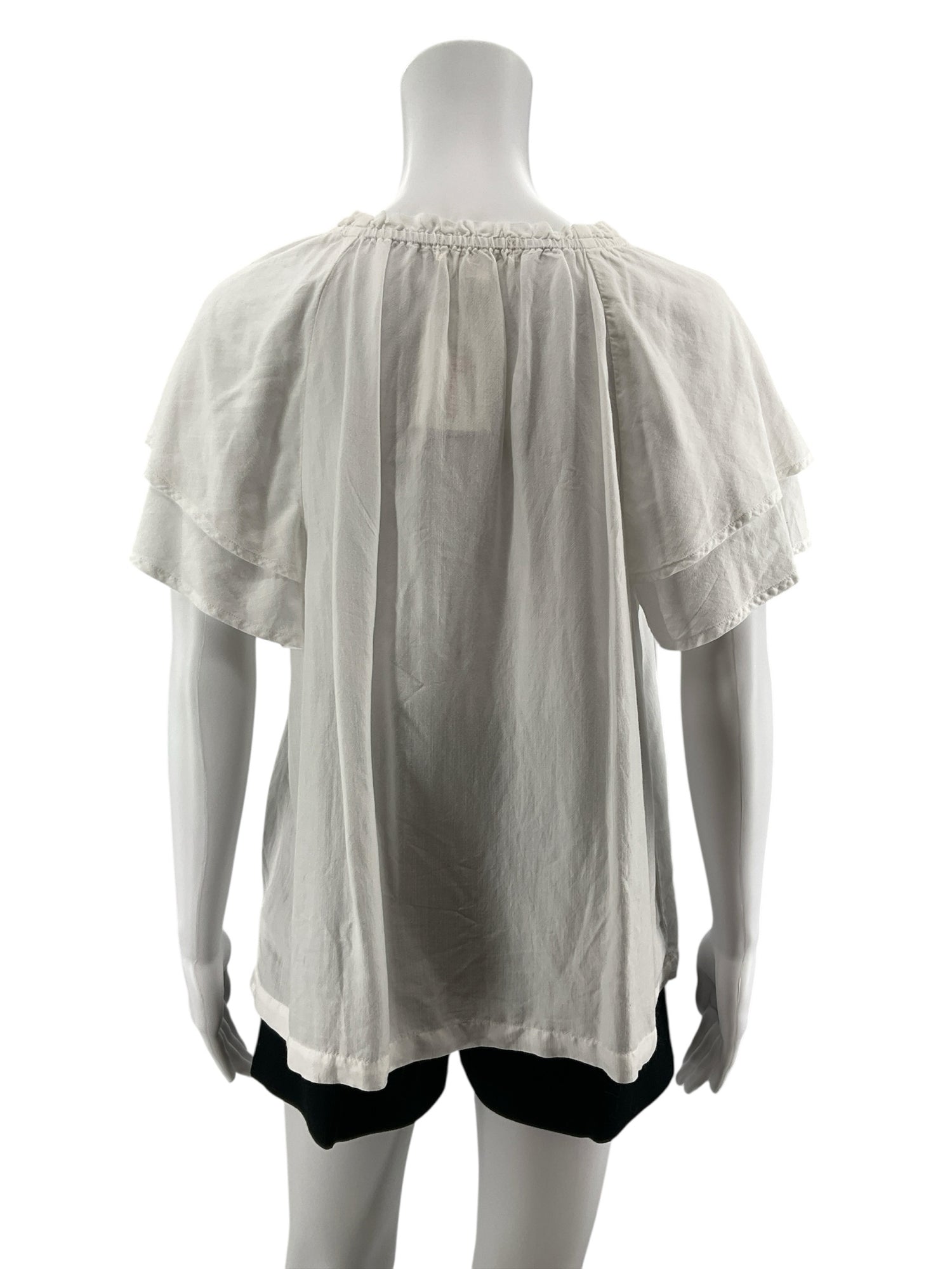 Cloth &amp;amp; Stone Ruffle Sleeve V-Neck Blouse White Tencel Blend Top Size Large