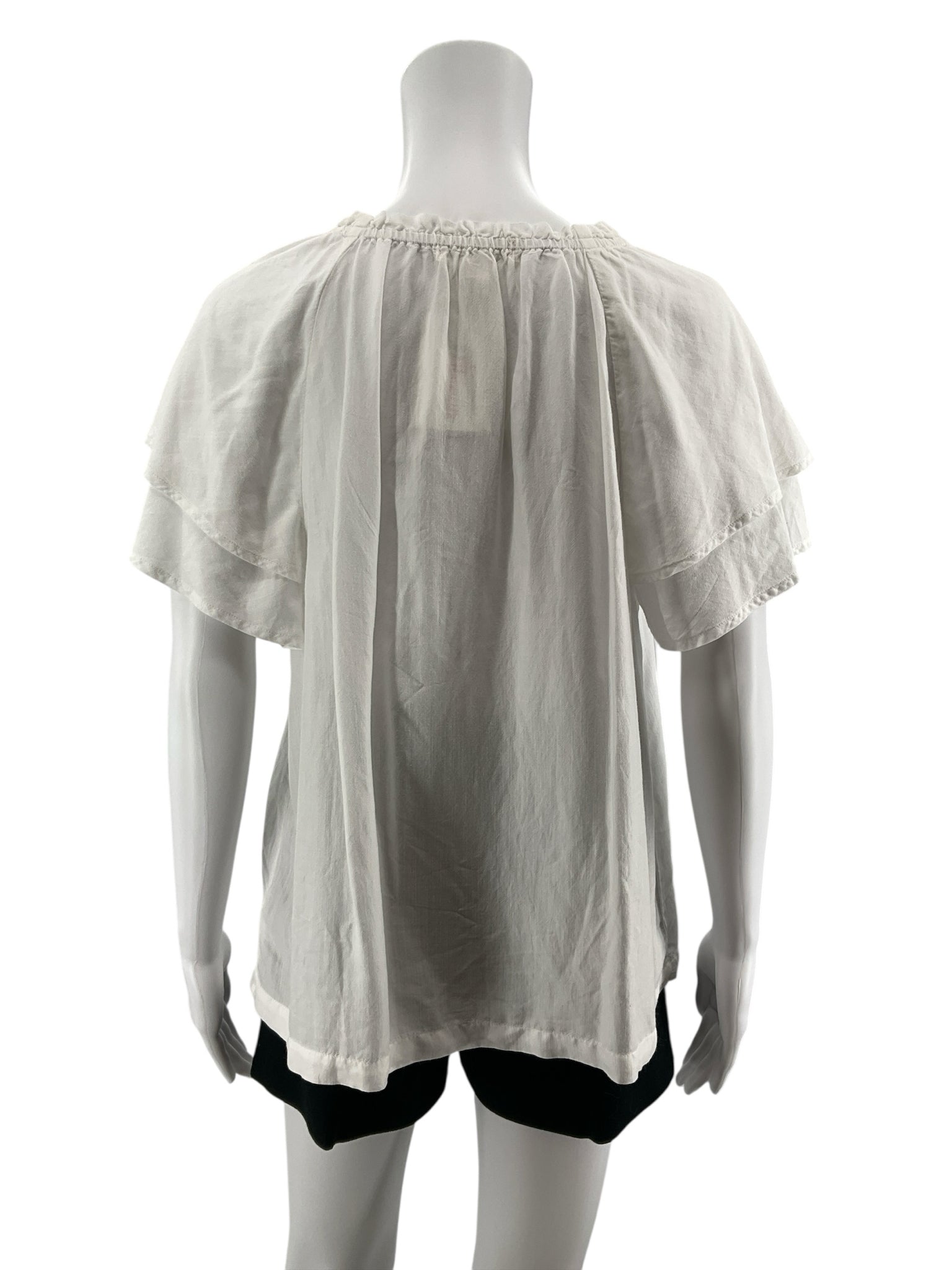 Cloth &amp;amp; Stone Ruffle Sleeve V-Neck Blouse White Tencel Blend Top Size Large