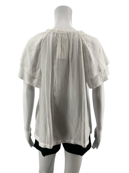 Cloth &amp;amp; Stone Ruffle Sleeve V-Neck Blouse White Tencel Blend Top Size Large