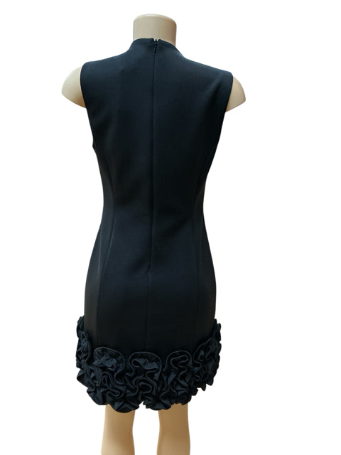 Donna Ricco Black V-Neck Rosette Ruffle Hem Sheath Dress Size 8 - ONLINE ONLY