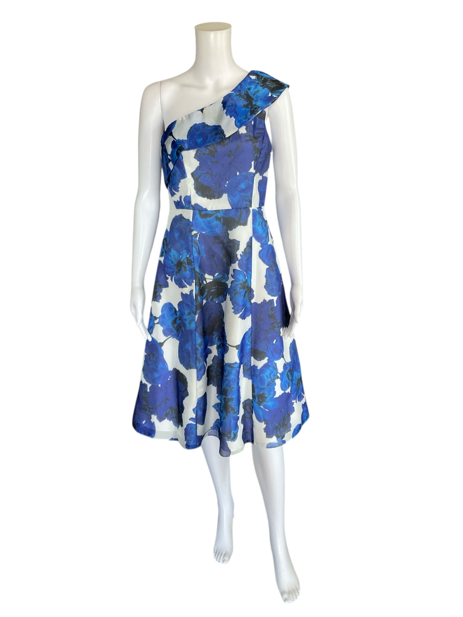 Adrianna Papell Blue/White Floral Pre-Owned Ladies Dress - Size 4