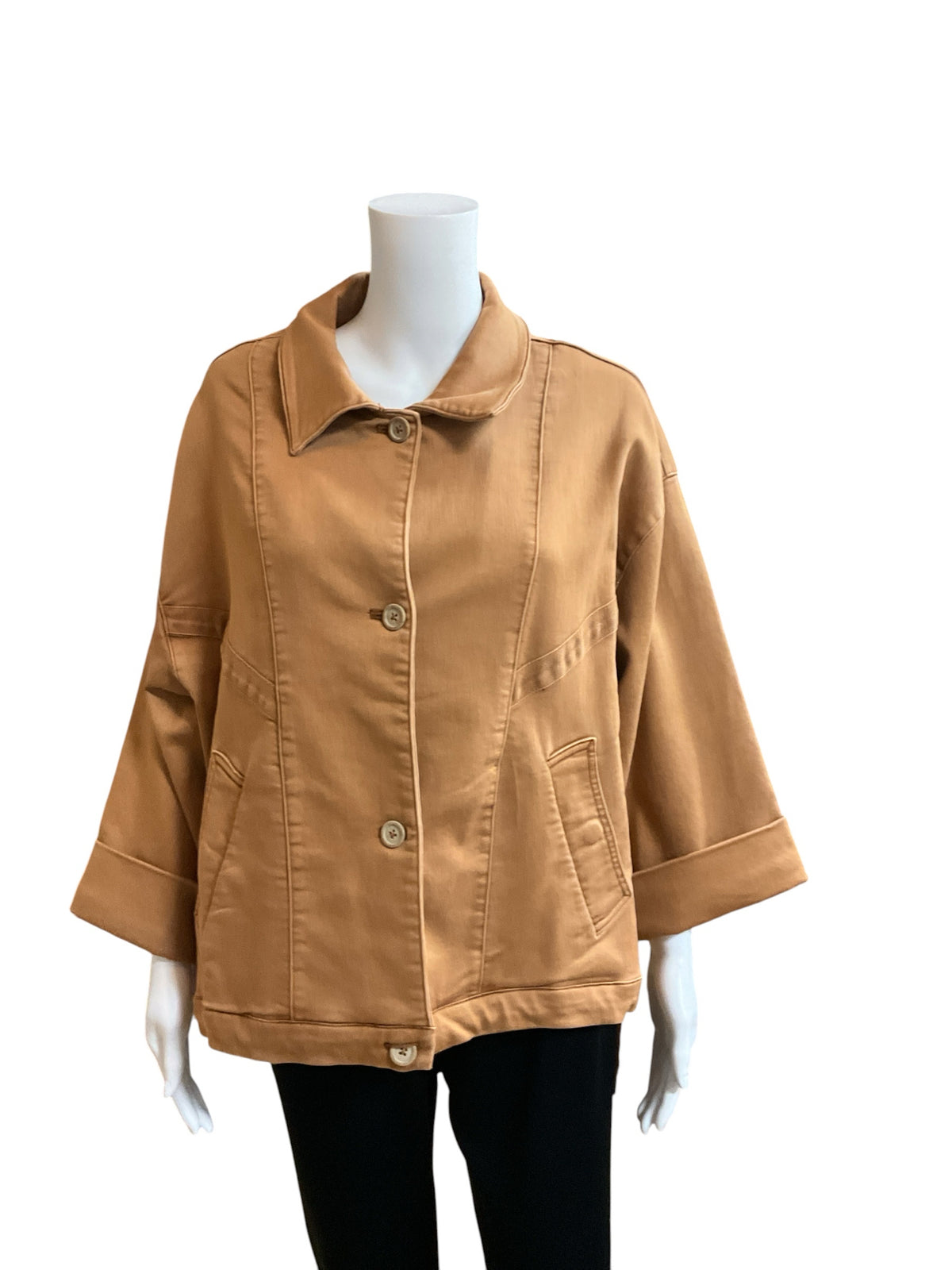 Pilcro and the Letterpress Anthropologie Camel Tan Utility Jacket 3/4 Sleeve Size Large