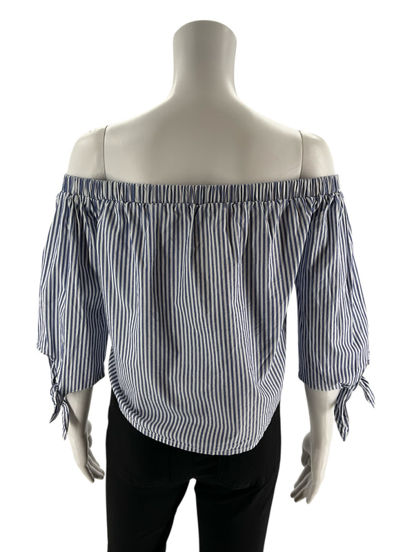 Love Fire White/Blue Stripe Pre-Owned Ladies Top - Size Small