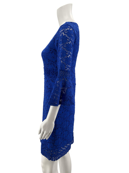 Alfani Petite Royal Blue Lace 3/4 Bell Sleeve Sheath Dress Size PP