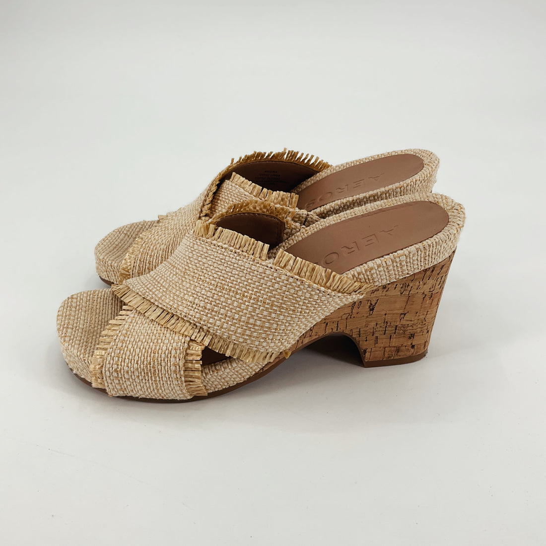 Aerosoles Madonna Woven Fringe Cork Wedge Sandals Mules Size 9 M