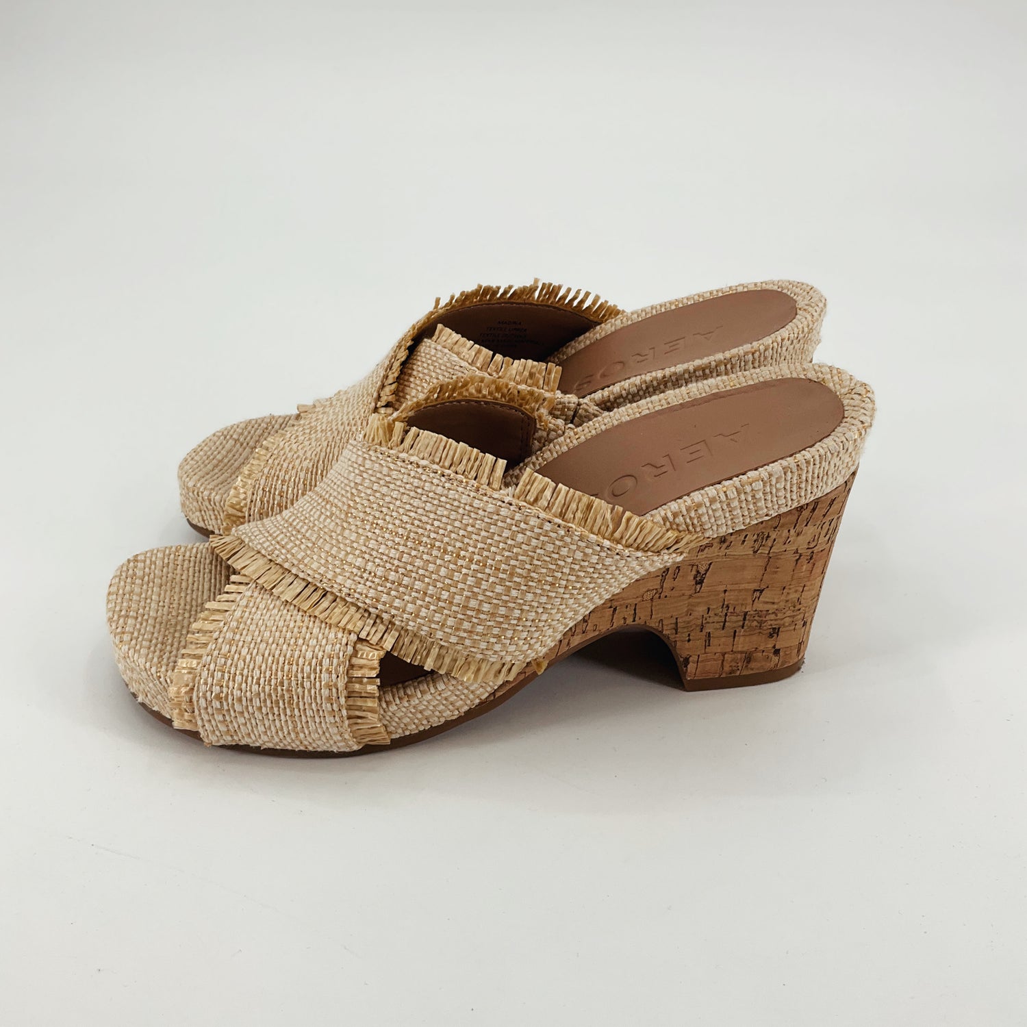 Aerosoles Madonna Woven Fringe Cork Wedge Sandals Mules Size 9 M