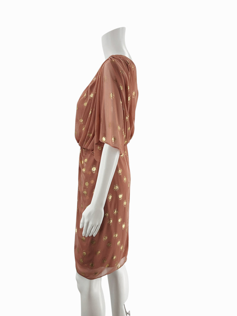 Adrianna Papell Mauve/Gold Print Pre-Owned Ladies Dress - Size 4 - Margaret’s Fine Consignment