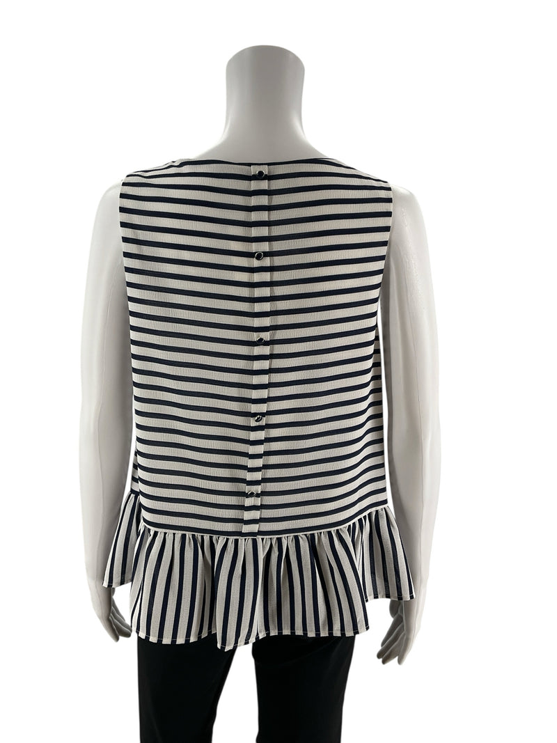 FRNCH White/Navy Stripe Pre-Owned Ladies Top - Size Small