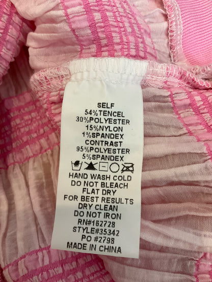 Voy Pink &amp; Ivory Striped Mixed Media Tencel Blend Cap Sleeve Top Size Large