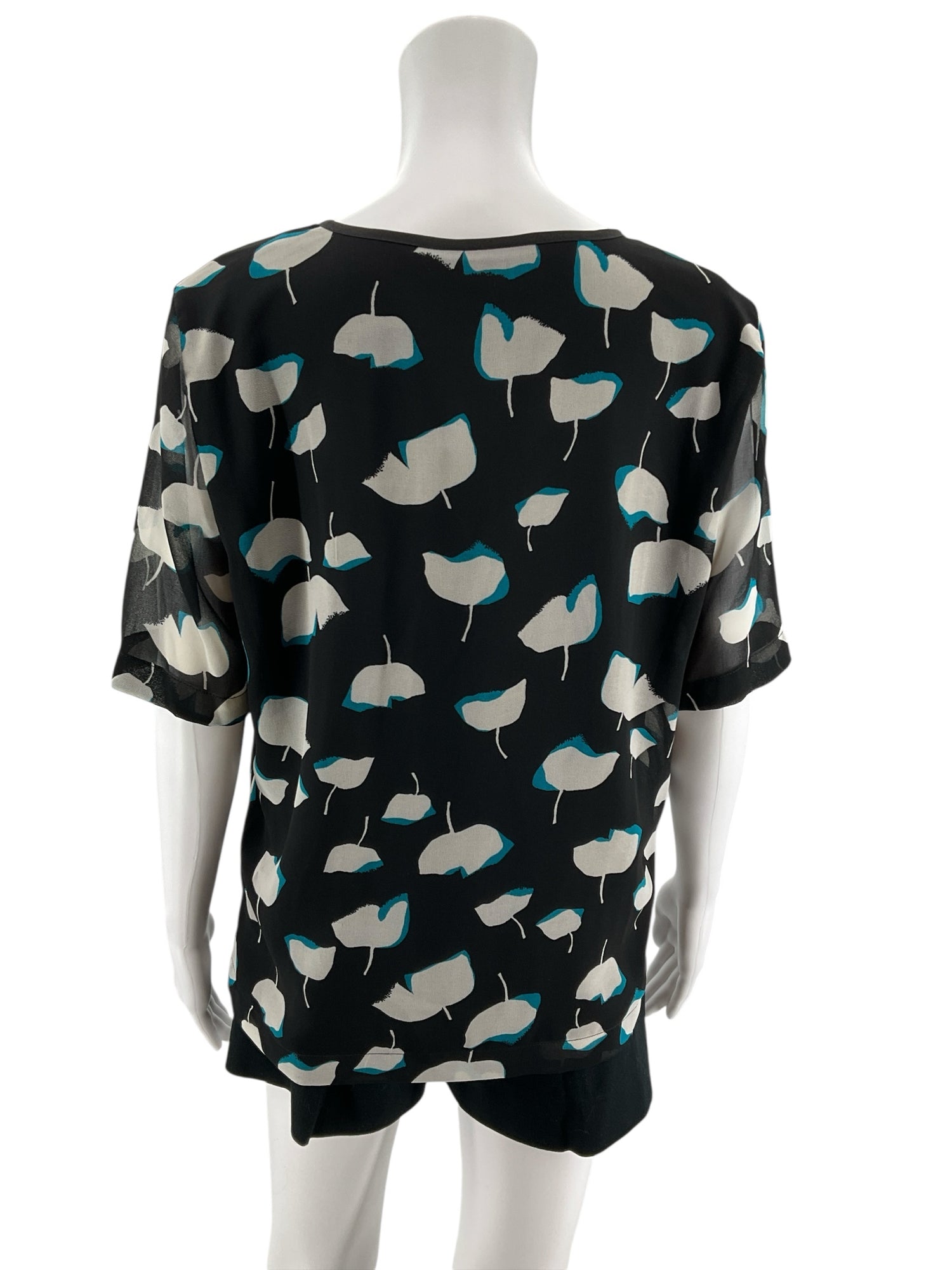 DKNY Abstract Floral Flutter Sleeve V-Neck Blouse Top Size Medium NWT