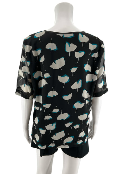 DKNY Abstract Floral Flutter Sleeve V-Neck Blouse Top Size Medium NWT