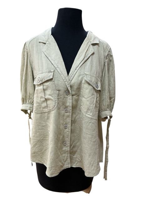 Banana Republic Linen-Blend Puff-Sleeve Utility Shirt Sage Green Size Medium - ONLINE ONLY