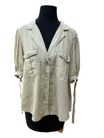 Banana Republic Linen-Blend Puff-Sleeve Utility Shirt Sage Green Size Medium - ONLINE ONLY