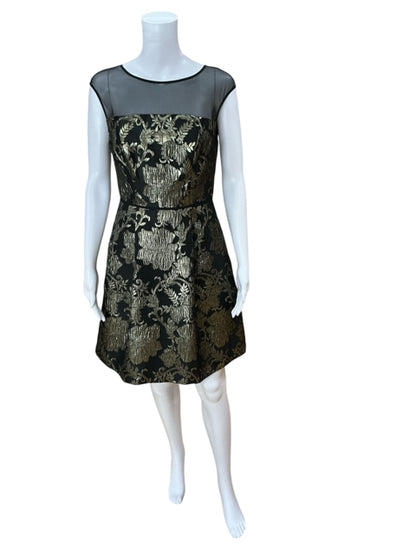 Adrianna Pappel Black/Gold Print Pre-Owned Ladies Dress - Size 2