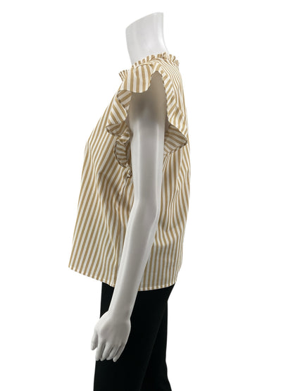 Ann Taylor tan/white Cap Sleeve Tan &amp; White Stripe Flutter Sleeve Top Size XS - Size XS