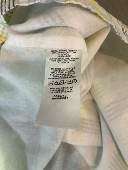 LOFT White/green/yellow Sleeveless Plaid Flutter Sleeve Keyhole Back Top Size Small - Size S