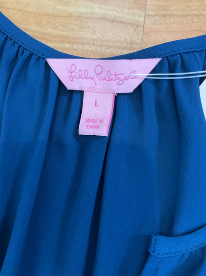 Lilly Pulitzer Willa Flounce Sleeve Top Dark Teal V-Neck Blouse Size L