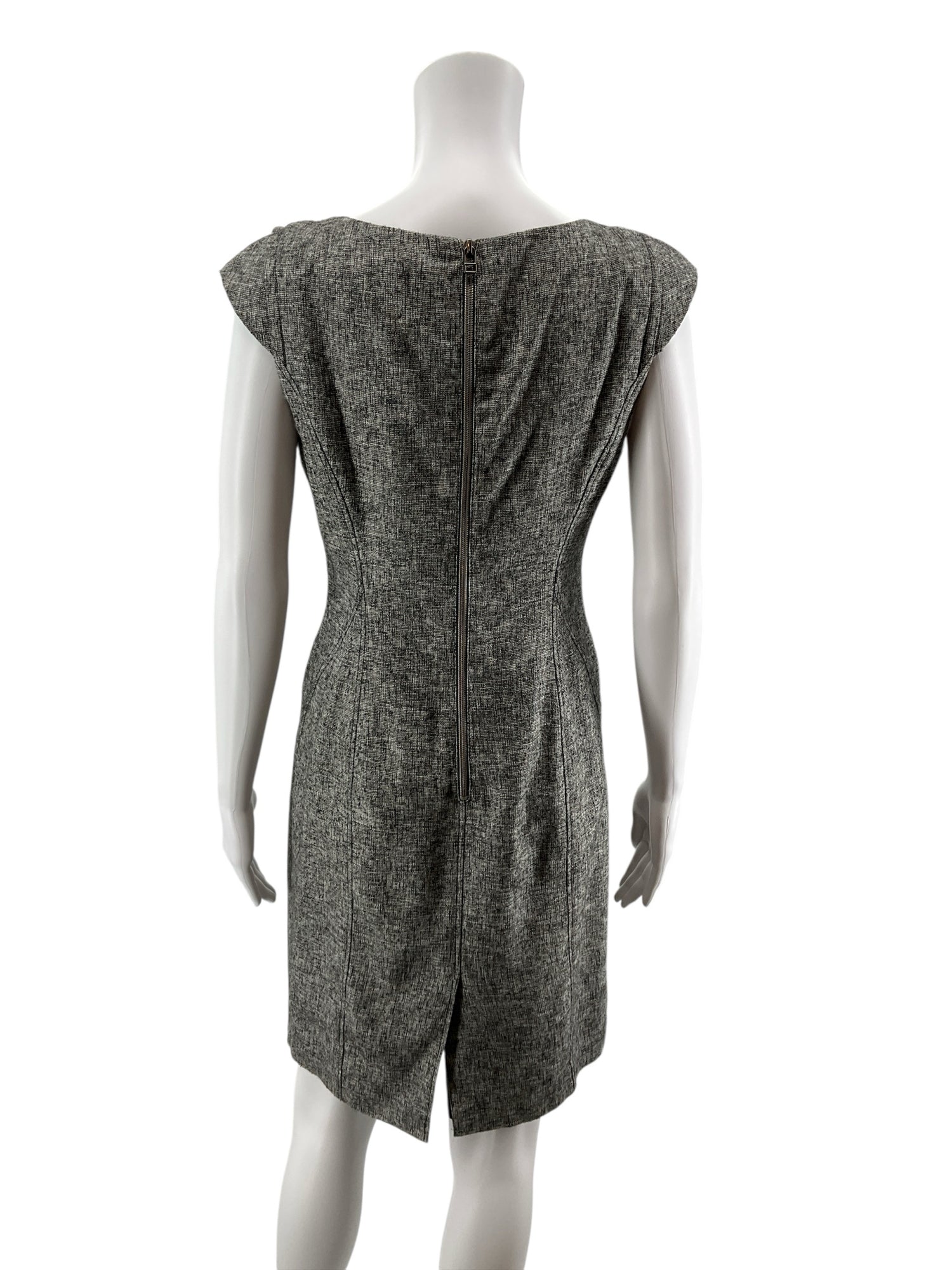 Ann Taylor Textured Cap Sleeve Sheath Dress Gray Black Size 2