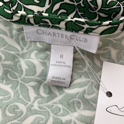 Charter Club ivory and green print pre-owned ladies dress in size 8, featuring a floral design and elegant silhouette.