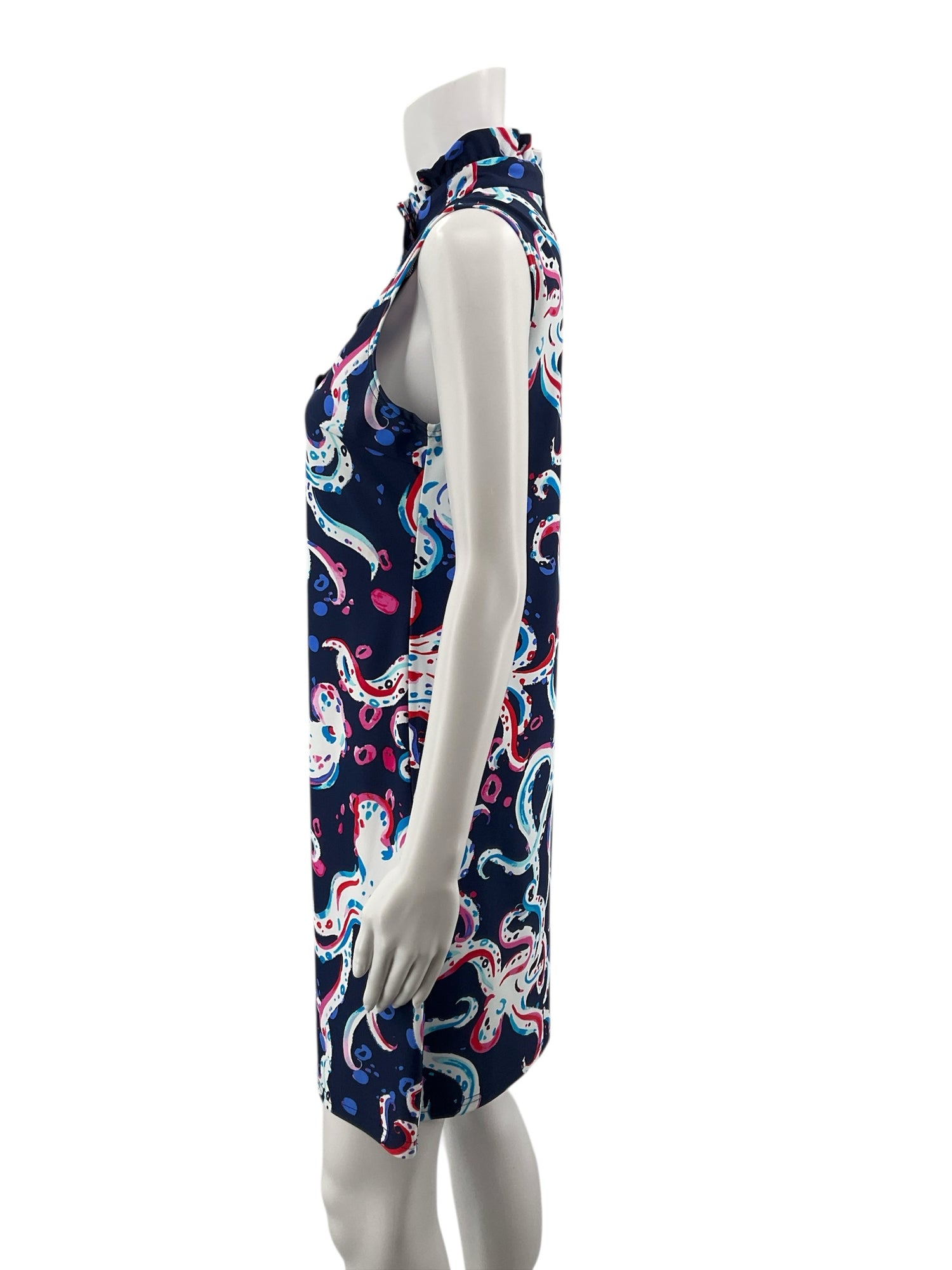 Aryeh Navy/white/pink Sleeveless Navy/white/pink Print Pre-Owned Ladies Dress - Size Small - Size S