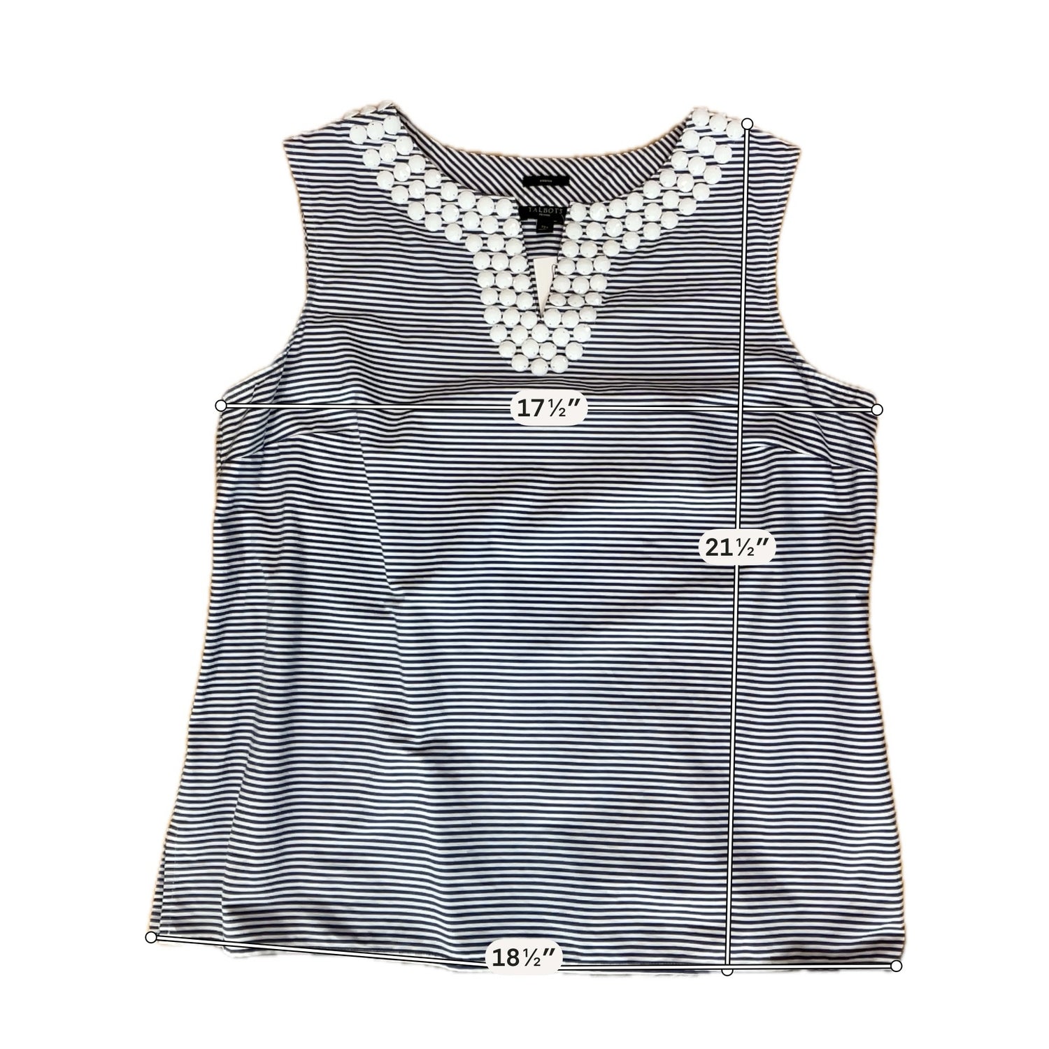 Talbots Petites Beaded Neckline Striped Shell Top Blue White Size 12P