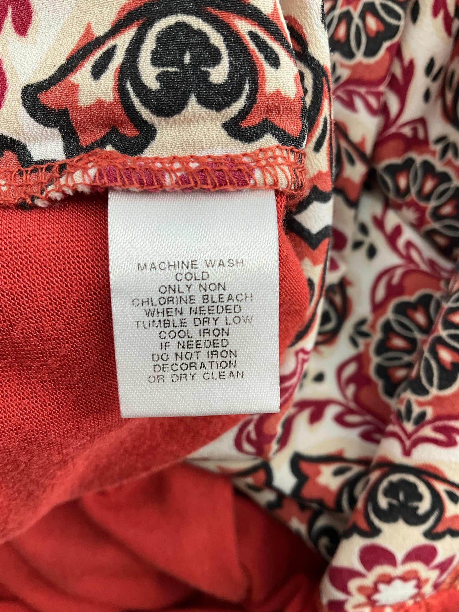 Ann Taylor Factory white and rust print mixed media swing top in size large, featuring a colorblock design.