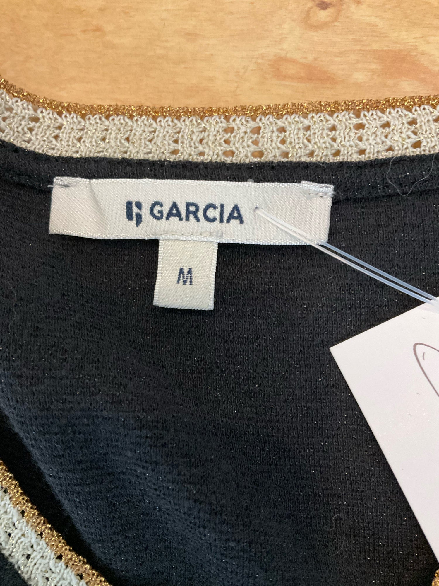 GARCIA Charcoal Sparkle Metallic Knit Top V-Neck Short Sleeve Medium