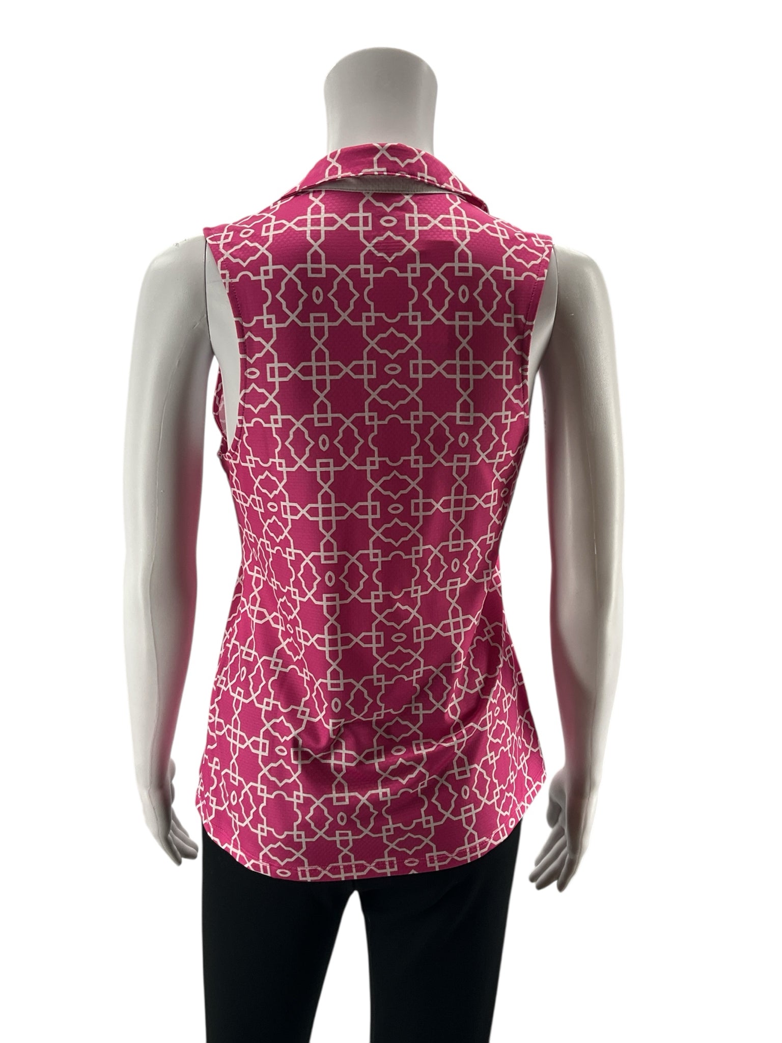 by Gottex Geometric Print Sleeveless Polo Tank Top Pink White Size Small