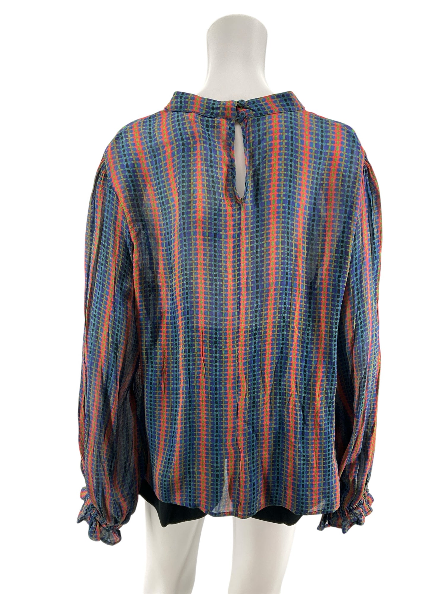 Conditions Apply Anthropologie Geometric Print Tie-Neck Boho Blouse XL NWT