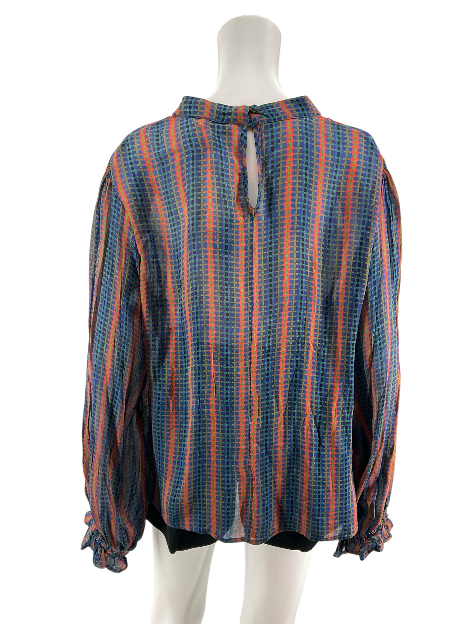 Conditions Apply Anthropologie Geometric Print Tie-Neck Boho Blouse XL NWT