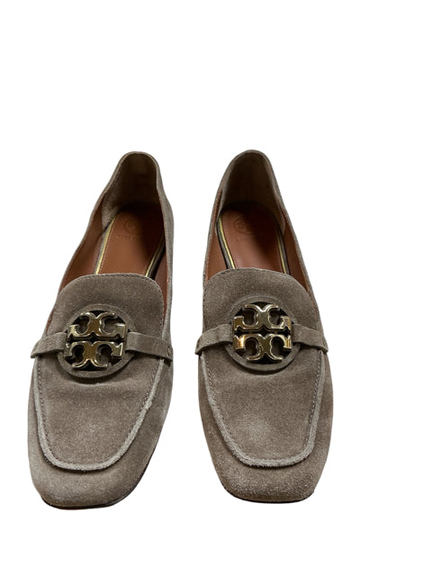 Tory Burch Jessa Suede Loafers Taupe Double T Logo Flats Size 9.5