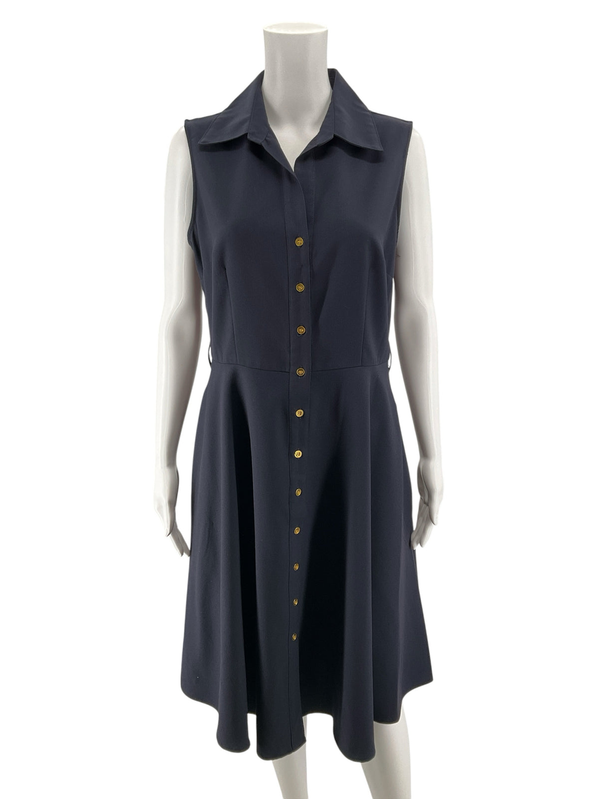 Sharagano Petite Navy Blue Sleeveless Collared A-Line Shirtdress Size 8P