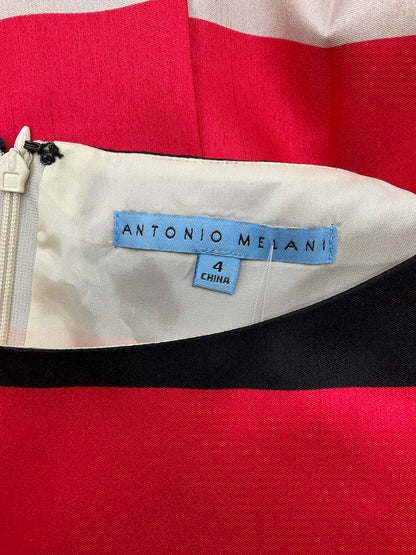 Antonio Melani tan/pink/black Fit and Flare Tan/Pink/black Stripe Pre-Owned Ladies Dress - Size 4 - Size 4