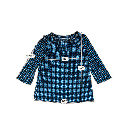 Notations Polka Dot Grommet Tie-Neck Top Size Petite Medium Black Blue