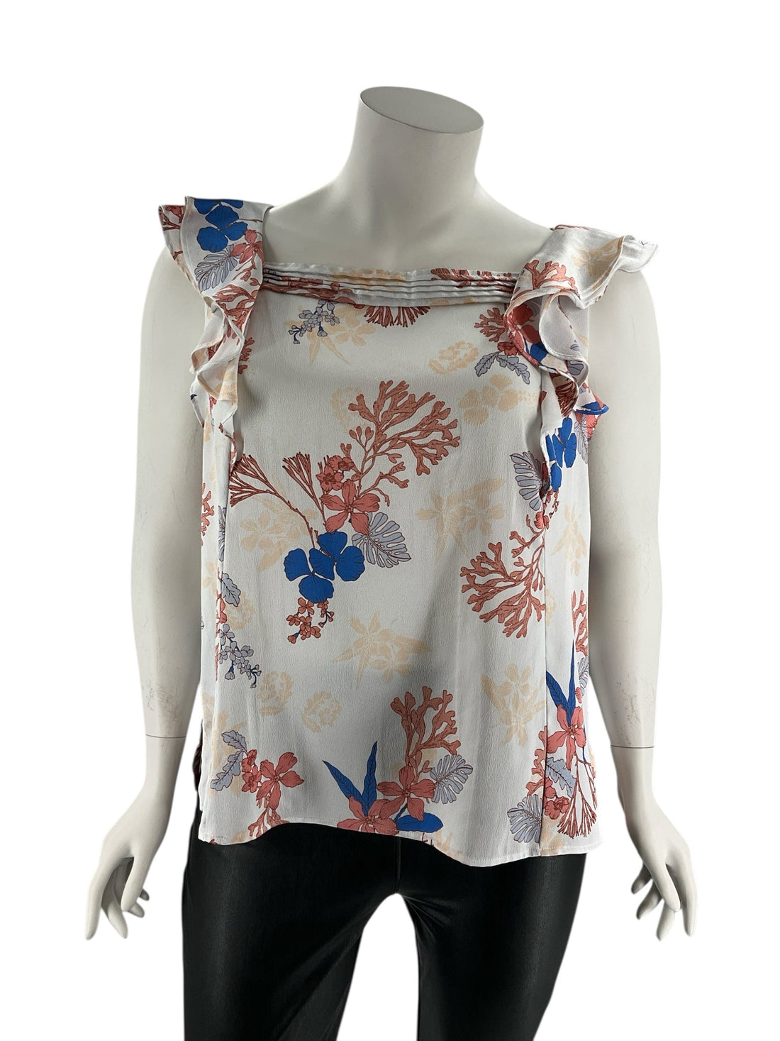 Liz Claiborne White/Blue/Salmon Floral Pre-Owned Ladies Sleeveless Top - Size 2XL - Margaret’s Fine Consignment