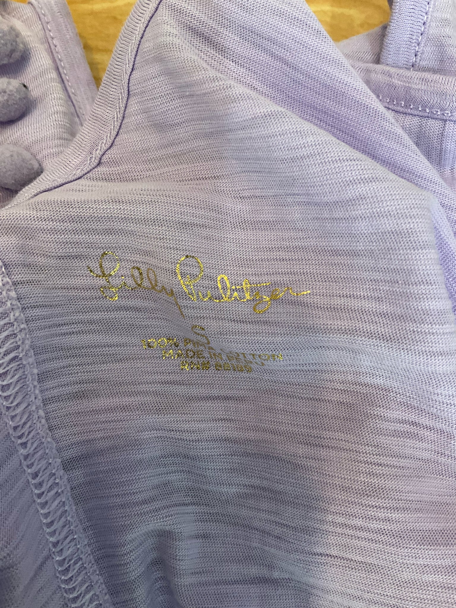 Lilly Pulitzer Florin V-Neck Pima Cotton Tank Top Lavender Pom Pom Trim S/M