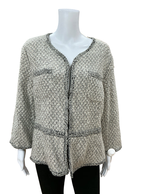 St. John Couture gray/black Jacket Oatmeal Multi Boucle Tweed Fringe Jacket Size 16 NWT - Size 16