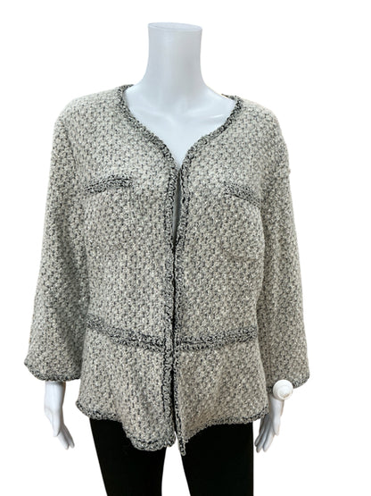 St. John Couture gray/black Jacket Oatmeal Multi Boucle Tweed Fringe Jacket Size 16 NWT - Size 16