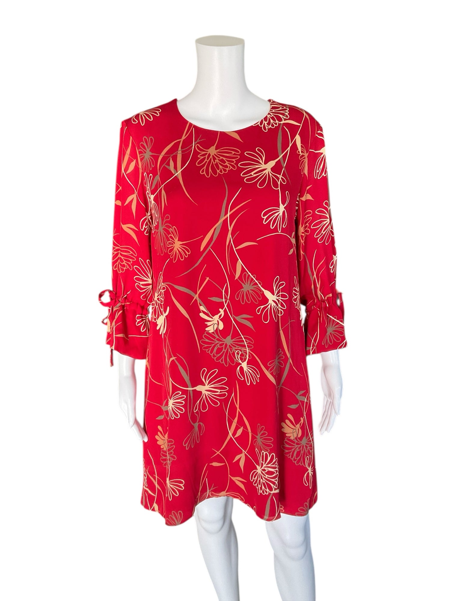 Tyler Boe Red/Tan Floral Pre-Owned Ladies Dress - Size Small