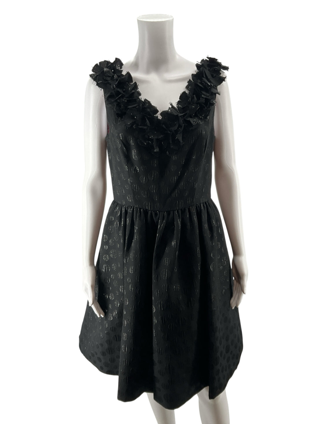 Muse Rosette V-Neck Metallic Polka Dot A-Line Dress Size 8