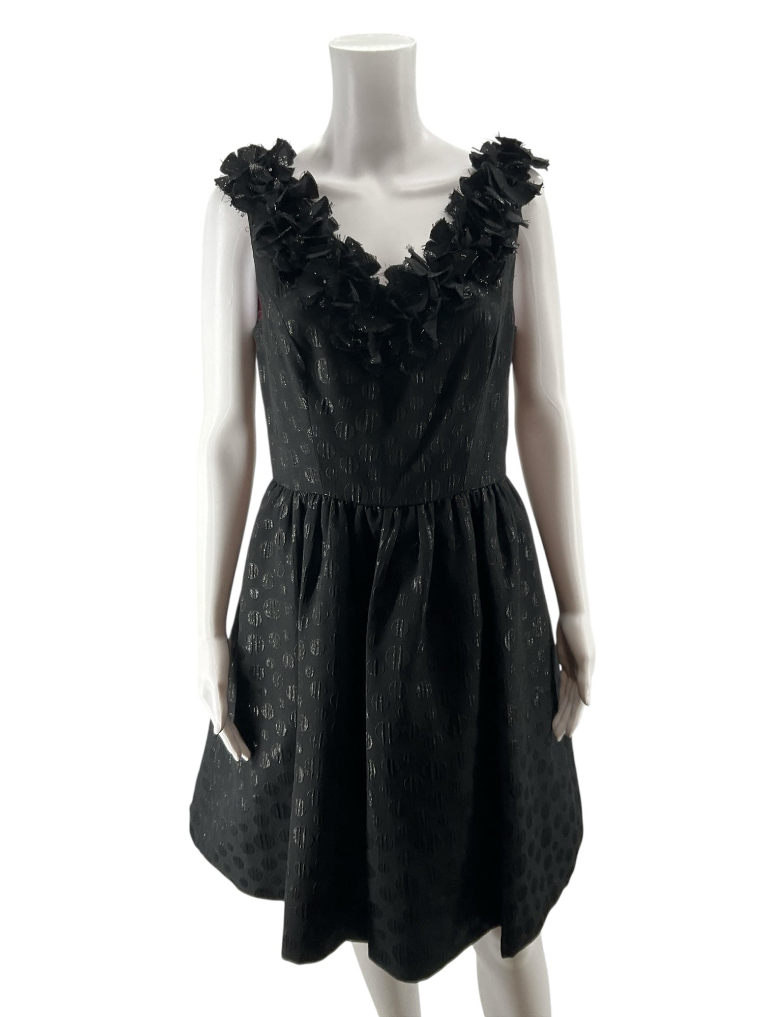Muse Rosette V-Neck Metallic Polka Dot A-Line Dress Size 8