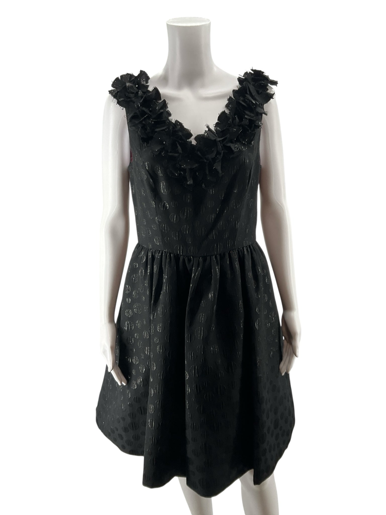Muse Rosette V-Neck Metallic Polka Dot A-Line Dress Size 8