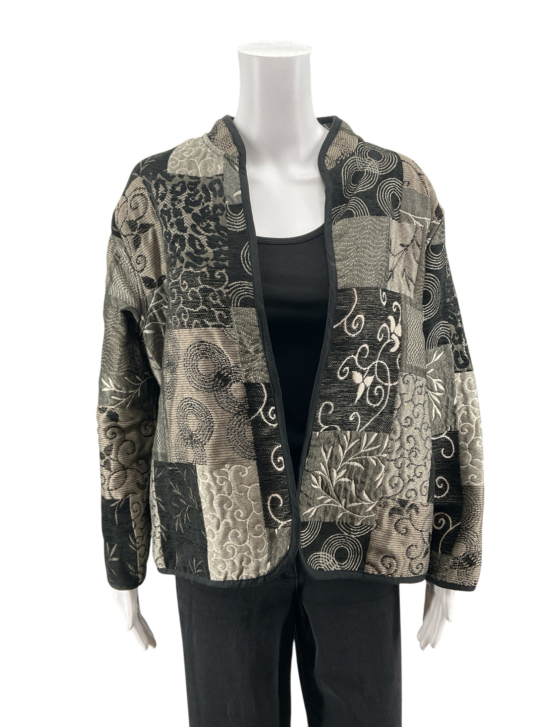 Bon Worth Black/Gray Print Pre-Owned Ladies Jacket - Size Medium Petite - Margaret’s Fine Consignment