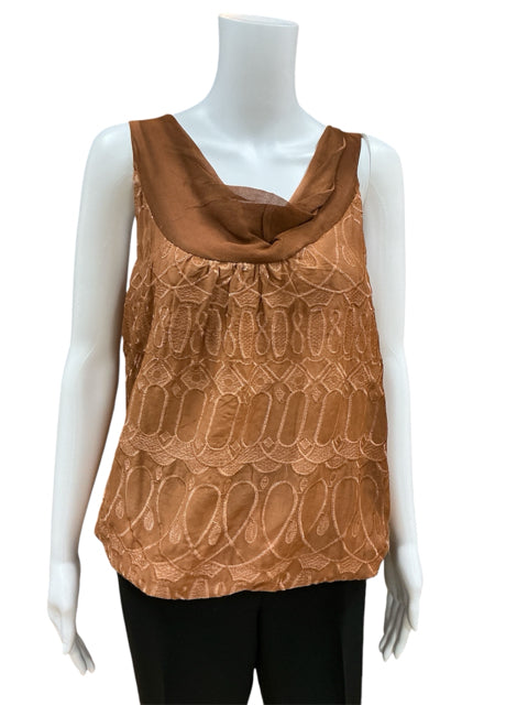 Monoreno Size L Burnt Orange Textured Casual Top - Downstairs