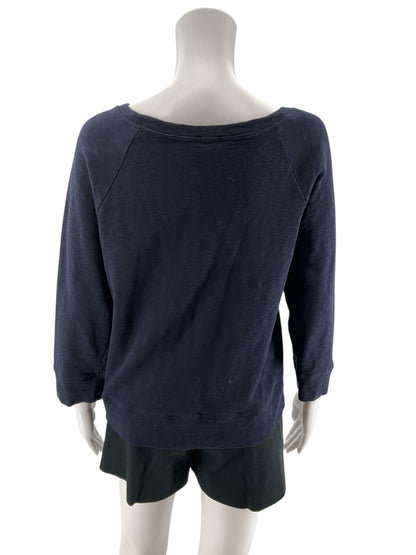 J. Crew French Graphic Print Boatneck Top Size Medium Navy White Pre-Owned