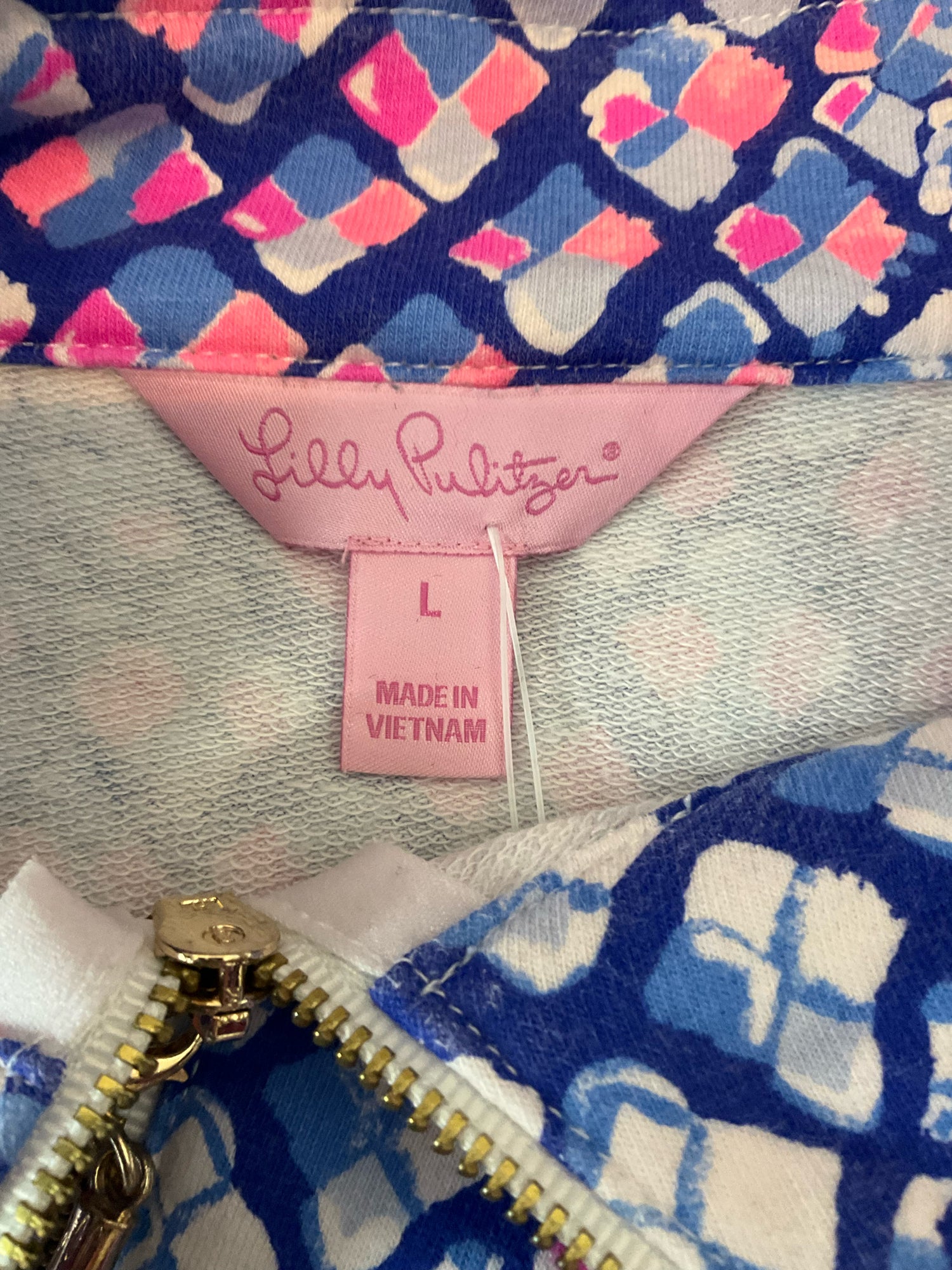 Lilly Pulitzer Skipper Popover Top Large Electric Blue Palette Print Half Zip