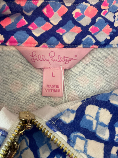 Lilly Pulitzer Skipper Popover Top Large Electric Blue Palette Print Half Zip