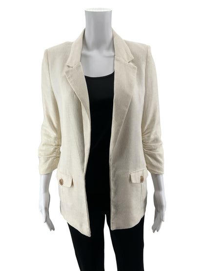 Juliet &amp;amp; Leopold Cream Linen Blend Ruched 3/4 Sleeve Blazer XS