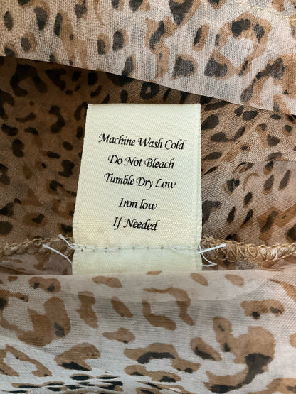 Blu Pepper Leopard Print Sheer Roll Tab Sleeve Blouse Top Brown Size Large
